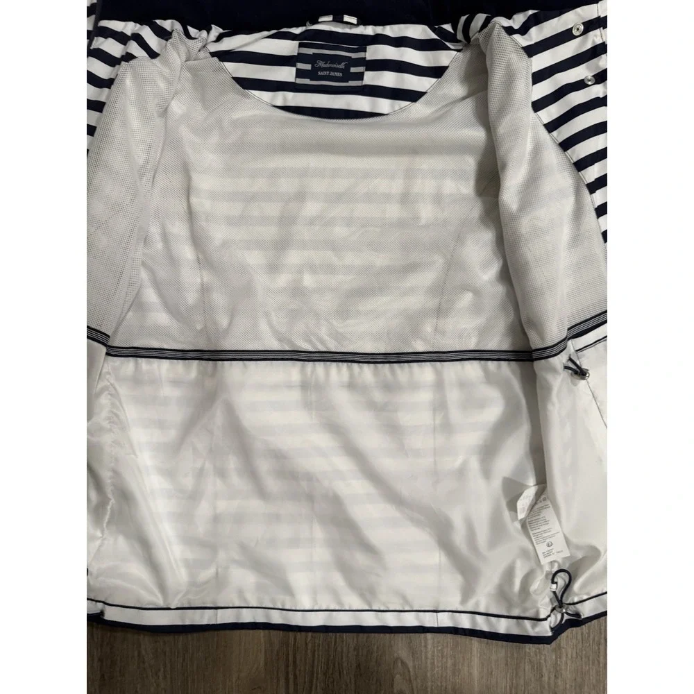 Saint James Mademoiselle Breton stripe Navy Blue‎ rain jacket Women Sz US 8